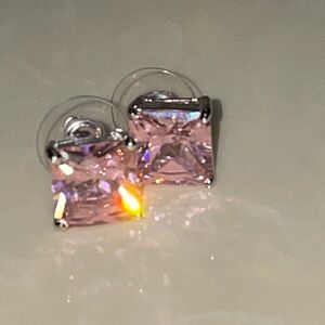 Square Gemstone Earrings - Pink Bling!